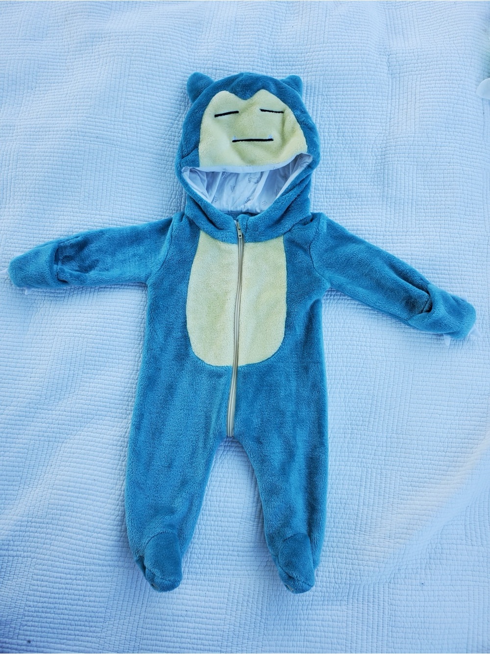 Blue Snorlax-Inspired Plush One-Piece Hooded Romper